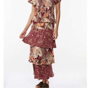 NWT New CATO 2 Piece Outfit Square Neck Top Tiered Peasant Skirt Tropical Palms